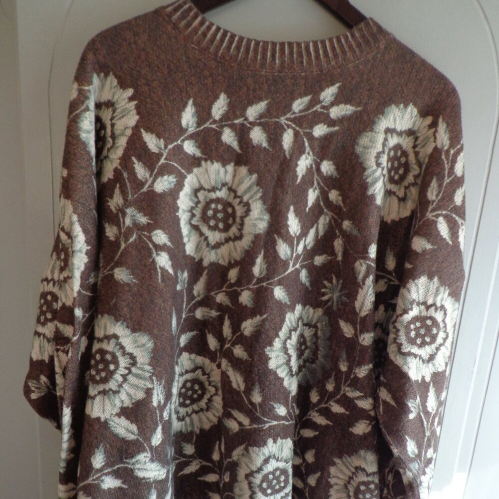 SHEIN CURVE Knit Sweater Floral Brown/Cream Raglan Long Sleeves Plus Size 24/26